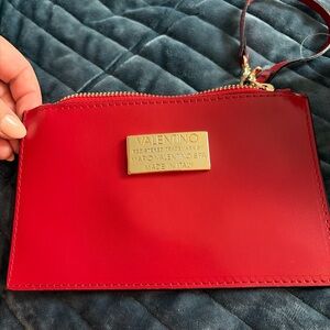 Valentino by Mario Valentino Red Leather Zip Wristlet Clutch Made in Italy